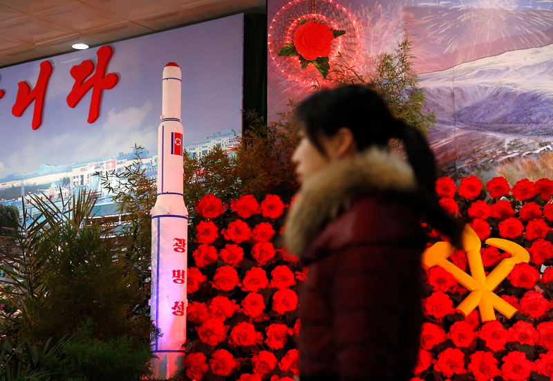 Model of North Korea’s newest rocket at a flower shop (AP Photo/Wong Maye-E)